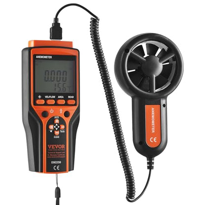 VEVOR Split Handheld Anemometer, 14-140, Digital Wind Speed CFM Meter Gauge with LED Backlight Screen, Measures Wind Velocity Temperature Air Flow, for Sailing Surfing Flying HVAC