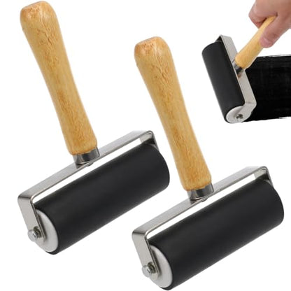 Ink Roller Printmaking Tool Rubber Roller for Stamping Crafting Scrapbook Wallpaper Glue and Relief Printing Projects Black 2 Pack