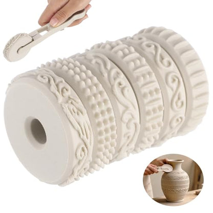 Clay Texture Rollers Set with Handle, 2.36 in Diameter 6 Pattern Clay Textured Rolling Pins for Pottery, Dough, Fondant, Biscuit, Reusable Arts & Crafts
