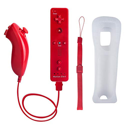 Motion Plus Wii Controllers 2Packs with Nunchucks, Wii Remote Controllers Compatible for wii and Wii U with Built in Motion Plus - color: red+red