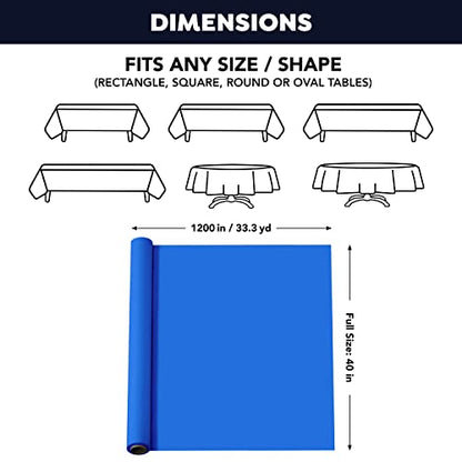 Party Essentials Plastic Banquet Table Roll Available in 27 Colors, 40" x 100', Royal Blue - color: Royal Blue, size: 100" x 40" (Rectangular)