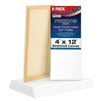 U.S. Art Supply 4"x12" Stretched Canvas for Painting, 3/4" Profile, 6-Pack - size: 4" x 12"