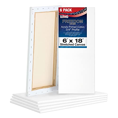 U.S. Art Supply 6"x18" Stretched Canvas for Painting, 3/4" Profile, 6-Pack - size: 6" x 18"