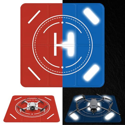 FPVtosky Nighttime Reflective Drone Landing Pad, Fast-fold Double Sided Waterproof Landig Pad Weighted for DJI Lito X1/Mini 5 Pro/ 4/3 Pro/Mini 4k / Mavic 4 / Air 3s/ Avata 2/ Neo/Flip - size: 20 in