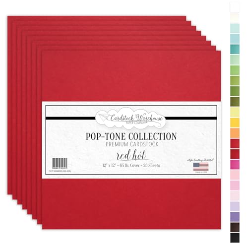 Cardstock Warehouse Pop-Tone Red Hot Cardstock Paper - 25 Sheets, 12 x 12" - 65 lb / 175 GSM Premium Red Card Stock for Die-cutting, Crafts, Scrapbooking, Card Making and DIY Projects - color: Red Hot