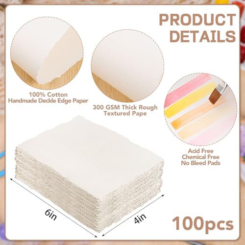 100 Sheets Watercolor Paper 4 x 6 Inch, 300 GSM, Deckle Edge, Ivory - size: 4 x 6inch