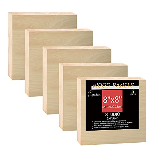 Cupohus 8'' x 8'' 5 Packs Unfinished Wood Canvas Panels for Painting - size: 8" x 8"
