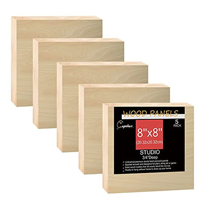 Cupohus 8'' x 8'' 5 Packs Unfinished Wood Canvas Panels for Painting - size: 8" x 8"