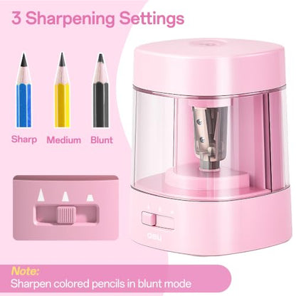 Deli Electric Pencil Sharpener, Automatic Pencil Sharpeners, Light Pink - color: Light Pink