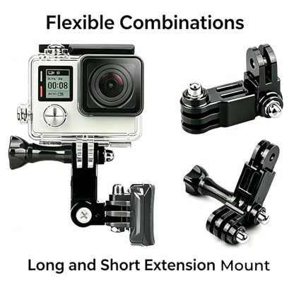 Universal Action Camera Accessories Kit: Curved/Flat Mount, Quick Release Buckle, J-Hook Buckle, 3-Way Pivot Arms, Tripod Adapter, Curved Extension Arm and etc, Action Camera Basic Adapter Kit