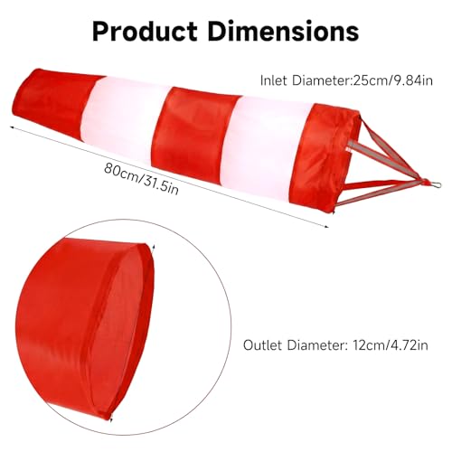 Wind Socks for Outside, 30 Inch Heavy Duty Windsock Waterproof Rip-Stop Hanging Windsocks Red White Wind Sock Direction Indicators with Reflective Belt for Flags Outdoors Airport Farm Park Yard