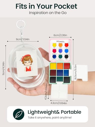 Woomer 9-Color Travel Watercolor Pan Set with Brush, Cup & Display Pouch