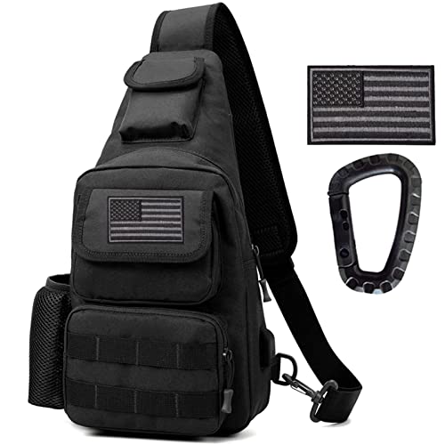 Tactical Shoulder Bag - 1000D Molle Military Backpack Outdoor Daypack Chest Pack - color: Black