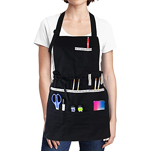 FreeNFond Artist Apron for Arts Women Men Canvas Painting Aprons - color: Black