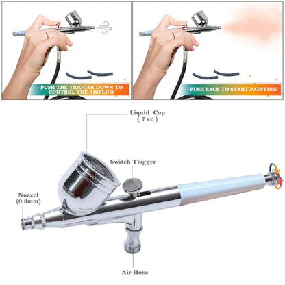 Powerful 40PSI Adjustable Output Airbrush Kit,Auto Stop Dual Action Airbrush,Multi-Function Air Brush Compressor Set for Painting Nails Makeup DIY