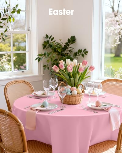 Pureegg Plastic Table Cloth Disposable 6 Pack, 84 Inch Round, Pink - color: Pink, size: 84" Round