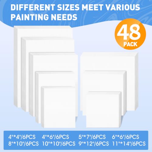 ESRICH 48 Pack Canvas Boards for Painting, Paint Canvas for Adults & Kids - size: 48 Pack(4x4 4x6 5x6 6x6 8x10 10x10 9x12 11x14)
