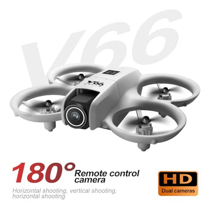 Mini Drone with Dual Camera and Propeller Guards, RC Helicopter Quadcopter - color: White