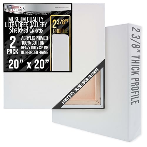 U.S. Art Supply Stretched Canvas for Painting 20" x 20" 2-3/8" Extra Deep - size: 20" x 20"