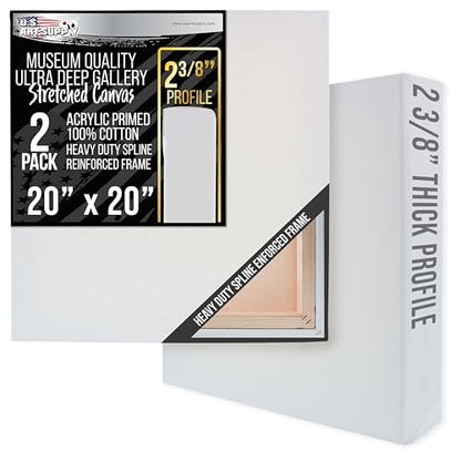 U.S. Art Supply Stretched Canvas for Painting 20" x 20" 2-3/8" Extra Deep - size: 20" x 20"