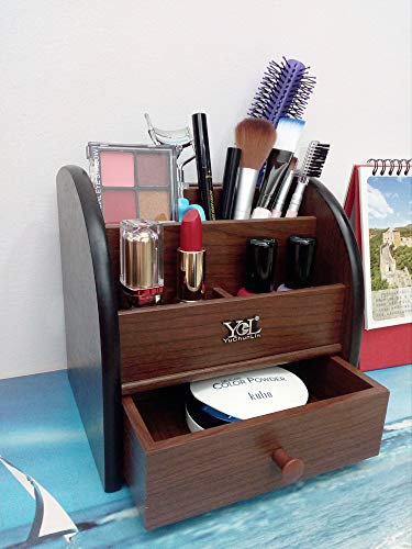 Remote control organizer with drawer, makeup organizers,office pencil holder for desk,wooden multifunctional tabletop storage case YCL828