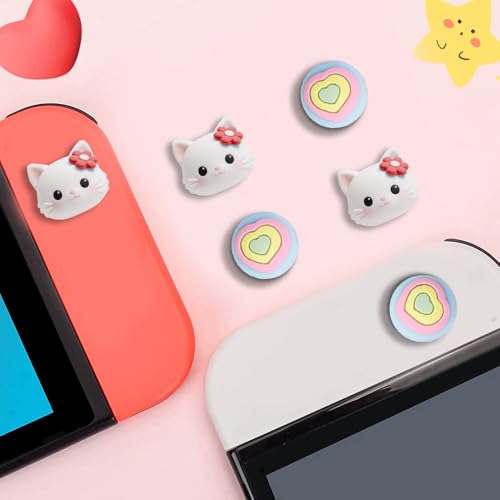 PERFECTSIGHT Cute Switch Thumb Grip Caps Compatible with Nintendo Switch OLED/Lite Console, Kawaii Soft Silicone Analog Stick Button Cover for Ns Joycon Controller,4PCS Anime Joystick Caps (Kitty) - color: White Kitty