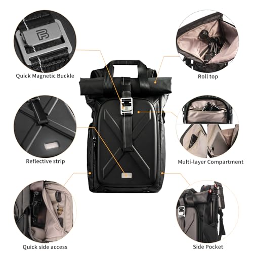Besnfoto Hardshell Camera Backpack,DSLR SLR Mirrorless Camera Bag Waterproof with 15.6'' Laptop Compartment Tripod Holder Photography Camera Case Compatible for Canon/Nikon/Sony/Drone - color: Black
