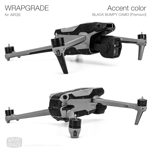 WRAPGRADE Skin Decal Sticker Accent Color Compatible with DJI Air 3S (Black Bumpy Camo) - color: Black Bumpy Camo