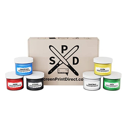 Ecotex® Water Based Screen Printing Ink Set (6 Color, 8 oz.) - size: 6 Color Primary Water Based Kit – 8 oz Inks