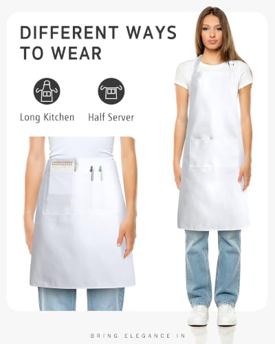Syntus Chef Apron for Men Women with Pockets, Thick Grilling BBQ Apron - color: White