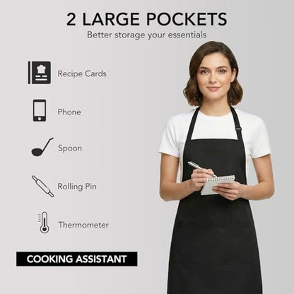BOHARERS 2 Pack Cooking Kitchen Aprons with 2 pockets Unisex Adjustable Chef Apron for Women Men - color: 2 Pack Black