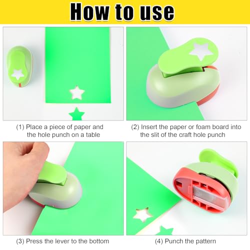 CHENGU 3 Pack Star Hole Punch 2"/1"/0.6", Random Color - color: Random Color, style: Star