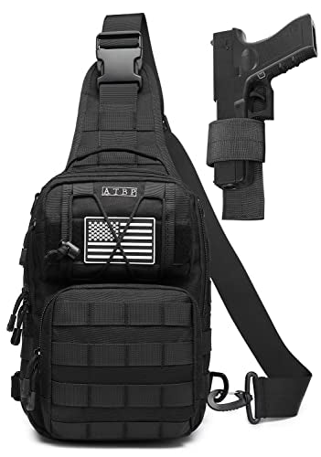 Tactical Sling Backpack Bag Pack for Men Military One Strap Shoulder Backpack Crossbody Bag With Holster 10 Liters - color: Black