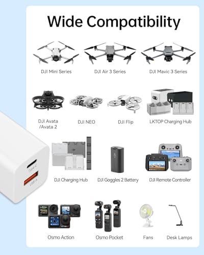 LKTOP 65W Fast USB-C/A Charger for DJI Mini,Air,Mavic,Flip,Neo Series Drone