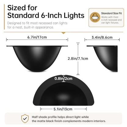 1 Pack 6 Inch Anti-Glare Can Light Cover, Black Half Shade - color: Black, size: 6 Inch