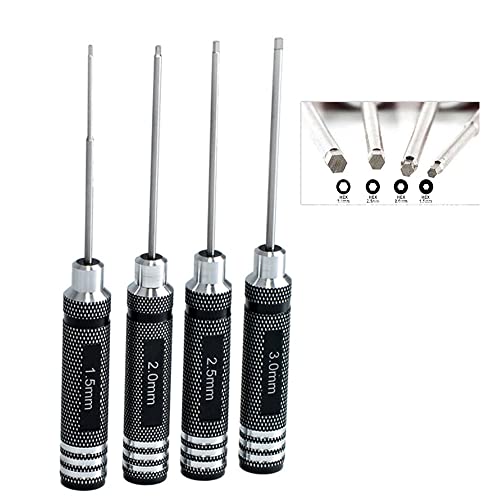 Drone Tool Kit -4Pcs RC Hex Driver Set –1.5mm Allen Wrench 2mm 2.5mm 3mm Aluminum Handle Steel Hexagon Screwdriver for traxxas RC Car Truck FPV Helicopter - size: 4pcs Silver