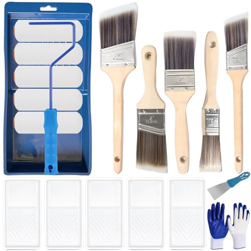 Foam Paint Roller, 19pcs 4 Inch Small Paint Roller Kit and Paint Brushes Mini Paint Foam Roller Refills Paint Trays with Liners High Density Sponge Rollers for Painting Walls