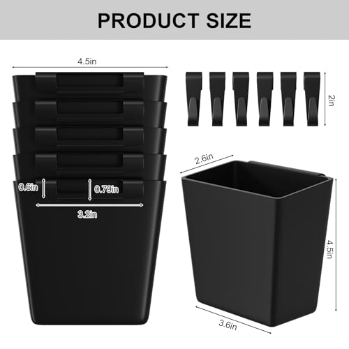 6 Pack Black Rolling Cart Accessories with 6 Hanging Cup Holder and 6 Hooks - color: Black