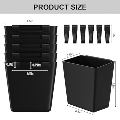 6 Pack Black Rolling Cart Accessories with 6 Hanging Cup Holder and 6 Hooks - color: Black