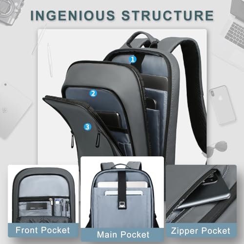 hk Backpack for Men Business Slim Laptop Bag - color: Dark Grey, size: 15.6 Inch
