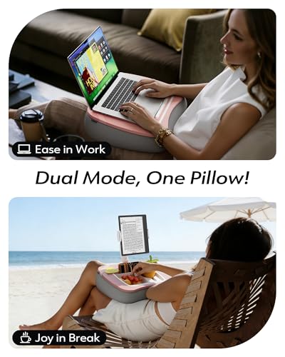 LULULOOK 2-in-1 Lap Desk & Kindle Pillow Stand with Beanbag - color: Pink