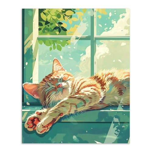 Alptiny Sleeping Cat Paint by Numbers Kit for Adults Beginner, 16x20 Inch - color: Cat