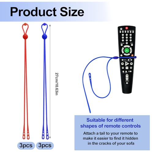 6pcs Silicone Remote Pigtail, Blue & Red Adjustable Remote Control Tether Handheld TV Locator Leash for Apple Samsung Sony - color: Blue and Red