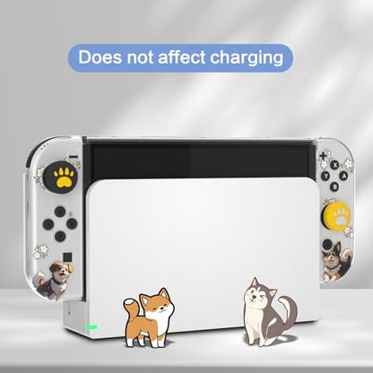 NANANINO Protective Case for Switch OLED – Cute Hard Shell with Kickstand, Screen Protector & 2 Thumb Grips – All-In-One Dockable Cover for Girls, Compatible with Switch OLED Console - color: Dog