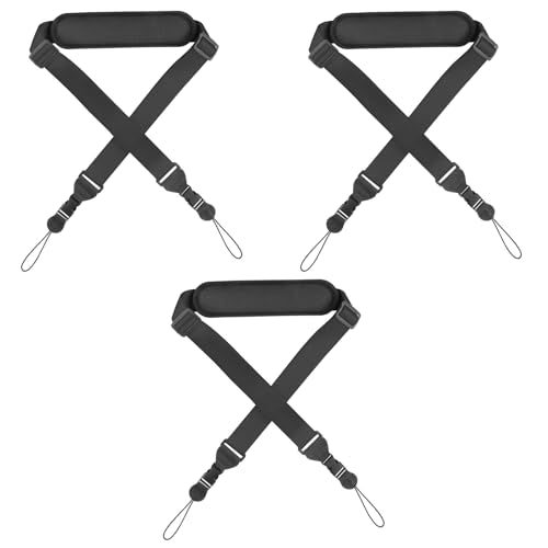 FIEIL Universal Shoulder Strap, Neoprene Padded Bag Strap with Double Adjustable Buckles, Comfortable Neck Lanyard for Camera, Tablet,iPad, Laptop, Binocular, Luggage Bag(3 Pack Fluorescent Black) - color: Black + Pad