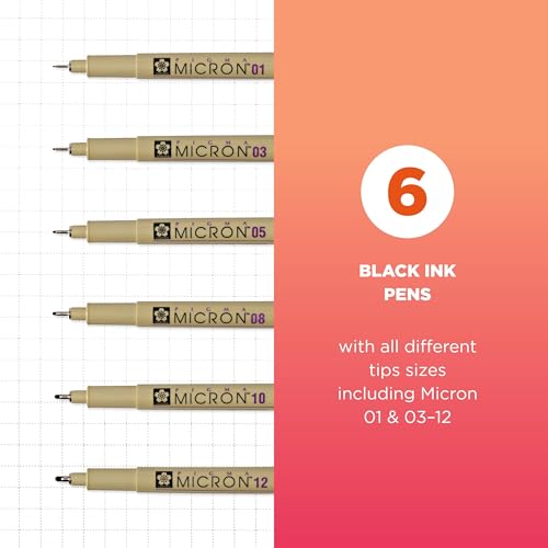 Sakura Pigma Micron Fineliner Pens, Black, Assorted Point Sizes, 6 Pack - size: 1 Count (Pack of 6)