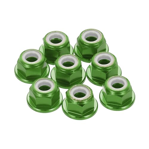 MECCANIXITY 8 Pcs M4 Flange Lock Nuts, Aluminum Nylon Locking Nuts, M4 x 0.7mm Hex Locking Serrated Nuts for RC Drone Quadcopter Motor Prop Adapter Fasteners, Green - color: Green, size: M4x0.7mm
