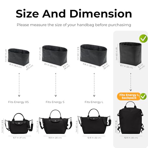 Purse Organizer Compatible with Le-Pliage Energy L Backpack - color: Matte Black, size: Fits Energy L Backpack
