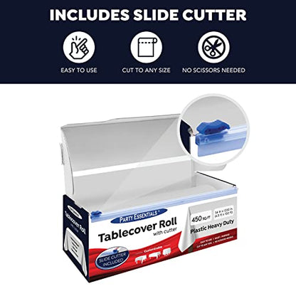 Party Essentials Heavy Duty Plastic Banquet Table Roll Available in 27 Colors, 54" x 100' with Slide Cutter, White, (100WH) - color: White, size: 1200" x 54" (Rectangular)