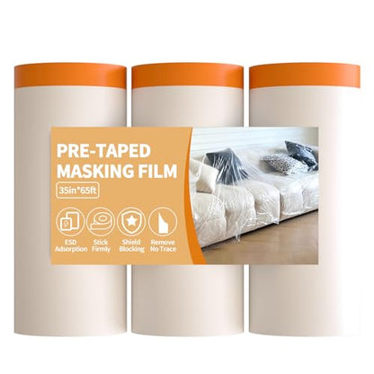 Drop Cloth for Painting, 35”x 65’(3 Rolls), Painters Plastic Roll - size: 35in x 65Ft